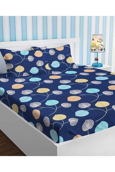 BSB HOME Premium Glace Cotton 180 TC King Fitted Bedsheet with 2 Pillow Covers 183x198 + 25 Cms Multicolor