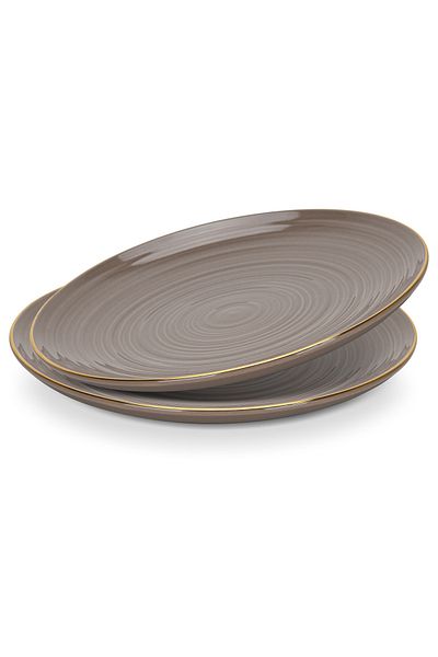 Fissman 2-Piece Dinner Plate 21cm, Porcelain Plate Firmina Golden Rim Lead-Free & Food-Safe, Brown