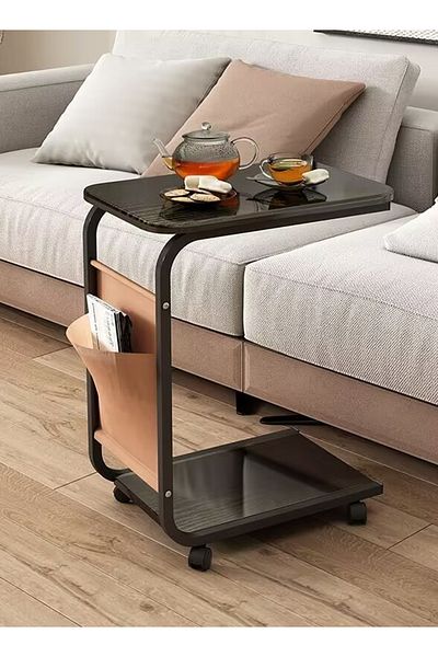 EqiEch C-Shaped Side Table with Storage Bag for Couch & Bed, 45x30x65cm