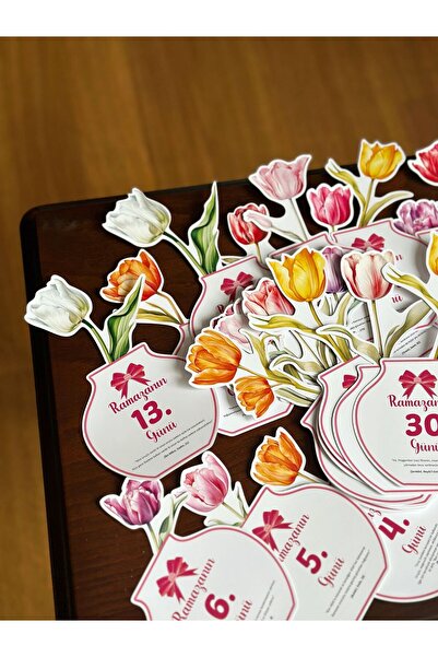 Sticker Ekspres Ramazan Takvimi Lale Desenli, Hadis-i Şerifli Masa Takvimi, Ramazan Hediyesi Çiçekli Takvim