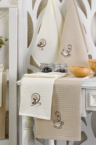 Denia Home Textile مجموعة من 6 مناشف مطبخ مطرزة من القطن بنسبة 100% |   قماش للتجفيف 40X60