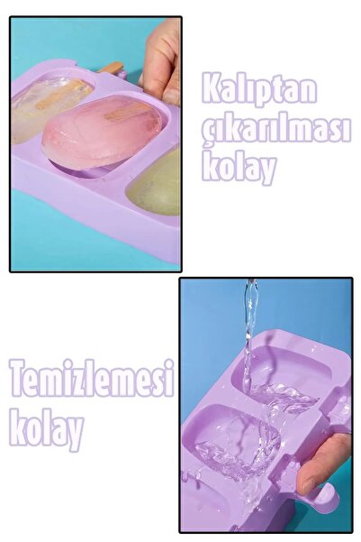 CARNIVAL LAND Premium 3'lü Silikon Magnum Dondurma Yapma Kalıbı Ahşap Çubuklu...