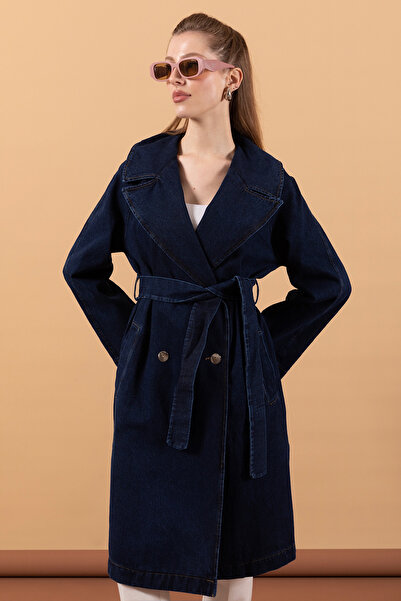 Stilife Geniş Yaka Denim Kap Lacivert