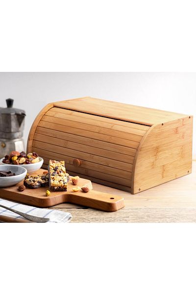 ALMUFARREJ Natural Bamboo Bread Basket Kitchen Bread Storage with Roll Top Lid