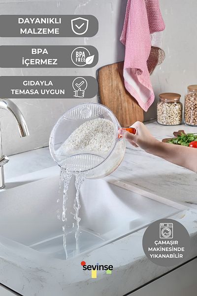 Sevinse Home Transparent Strainer with Lid Vegetable Fruit Rice Strainer Orange