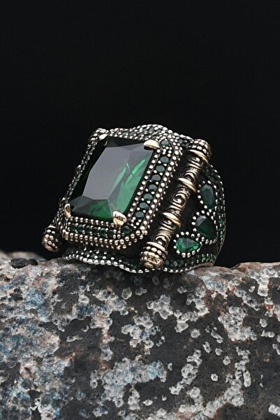 Prestige Yeşil Zirkon Taşlı 925 Ayar Gümüş Erkek Yüzüğü Zirkon Taş Süslemeli ...