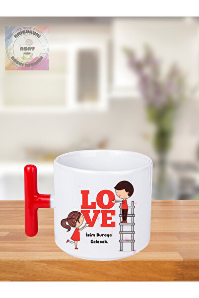 Asay Baskı T Kulplu  Sevgililer Günü için Kupa Bardak Kişiye Özel