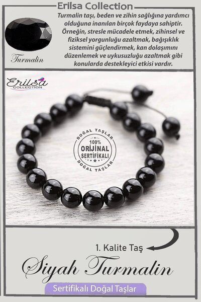 Erilsa Sertifikalı AAA+ Kalite Gerçek Siyah Turmalin Taşı Bileklik