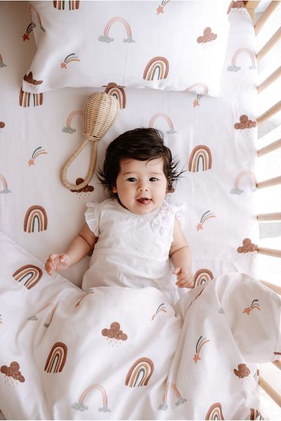 Lollie Baby&Kids Baby Crib, Park Bed, Mother's Side (60X120 cm) Duvet Cover & Bed Sheet Set, Cotton Satin - Boho Rainbow