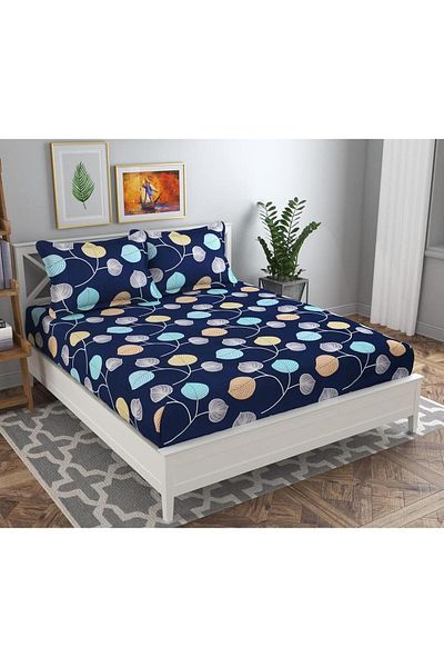BSB HOME Premium Glace Cotton 180 TC King Fitted Bedsheet with 2 Pillow Covers 183x198 + 25 Cms Multicolor