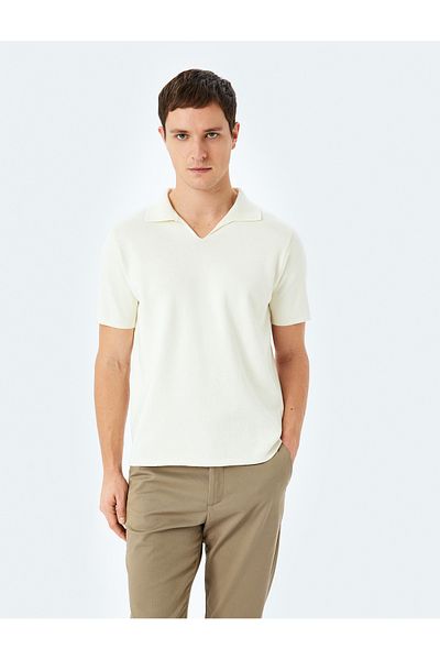 Koton Cotton V Polo Neck Short Sleeve Knitwear T-Shirt