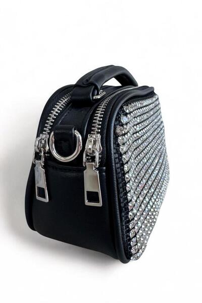 Melissa Boutique Women's Silver Imported Stone Coated Medium Size 19X11X8 cm Hand and Shoulder Bag