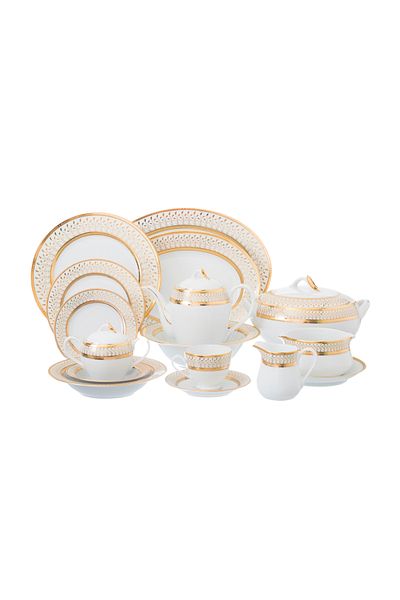 Hi-Text Yamasen Japanese Gold Plated Porcelain Dinner Set 95 Piece - 12 Person