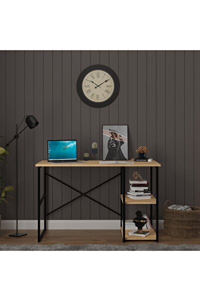 asratrend Raflı Metal Çalışma Masası-safir Meşe