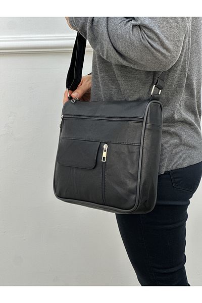 Deribag Piele autentică, curea încrucișată, geantă zilnică, geantă de umăr pentru femei, culoare neagră 27*25*7 cm