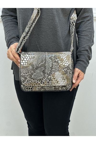 Deribag Piele autentică, curea încrucișată, geantă zilnică, geantă de umăr pentru femei, multicoloră 24*21*7 cm
