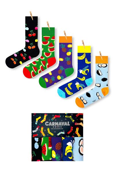 CARNAVAL SOCKS Кутия с 5 цветни чорапи с плодови шарки