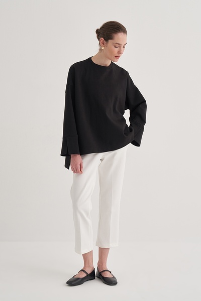 EBU Prive Γυναικεία πλεκτή μπλούζα από ατσάλι με λεπτομέρεια στο μανίκι μαύρο