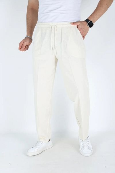 BEYAZTOPTAN Unisex Ecru Hambez Elastic Comfortable Fit Cotton Battal Training Pants