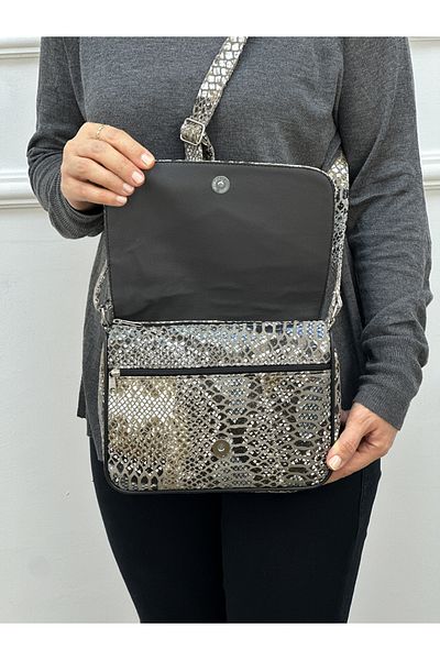 Deribag Piele autentică, curea încrucișată, geantă zilnică, geantă de umăr pentru femei, multicoloră 24*21*7 cm