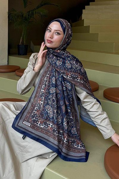 lamelif.com Şal moale cu model retro bleumarin