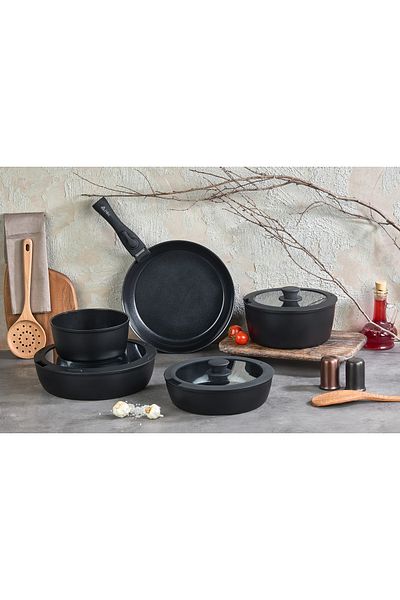 FALEZ Auris X Large 9 Piece Black Cookware Set