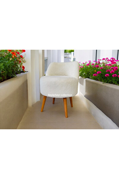 BEYLERBEYİ Rufmye , Sırtlı mini berjer, kırık beyaz, dekoratif puf, puf Bench makyaj pufu,