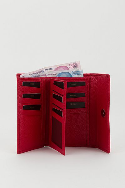 Fossil Boxed Genuine Leather Red Medium Size Multi-Eye Women's Hand Portfolio Card Holder Wallet