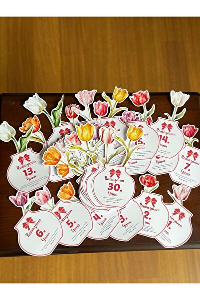 Sticker Ekspres Ramazan Takvimi Lale Desenli, Hadis-i Şerifli Masa Takvimi, Ramazan Hediyesi Çiçekli Takvim