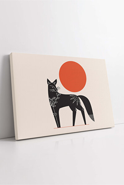 KOSS Dijital Pictură decorativă orizontală pe pânză, rotundă, de culoare boemă, abstractă, cu modele de design minimalist, cu vulpe