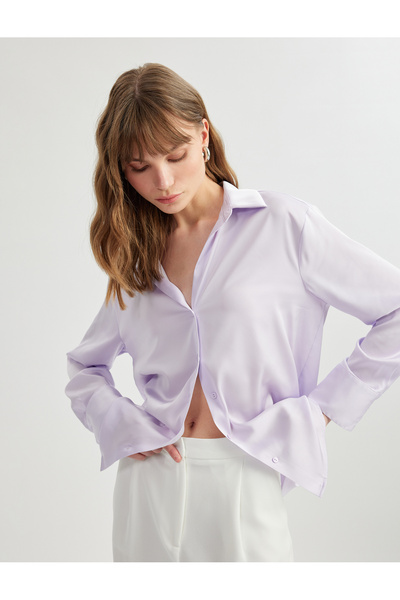 Koton Cămașă din satin cu mânecă lungă, cu guler clasic, cu potrivire confort...