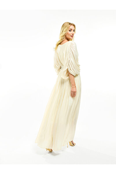 House of Moda By Styli Glazed Organza Pleated Maxi Dress with Tie Belt