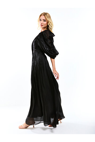 House of Moda By Styli Draped Cape Sleeve Embellished Bodice A-Line Maxi Dress