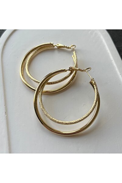 Sasa Steel Jewelry Çelik İşlemeli 2’li Halka Küpe Altın