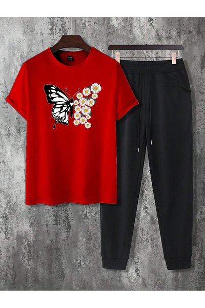 uyguntarz 2-teiliges Unisex-Trainingsanzug-Set mit Gänseblümchen-Schmetterlingsdruck