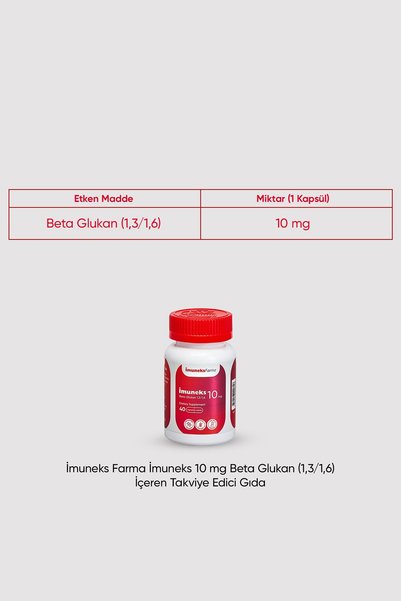 Imuneks Farma إيمنيكس فارما إيمونيكس 10 مجم مكمل غذائي مع بيتا جلوكان (1.3/1.6) 40 كبسولة