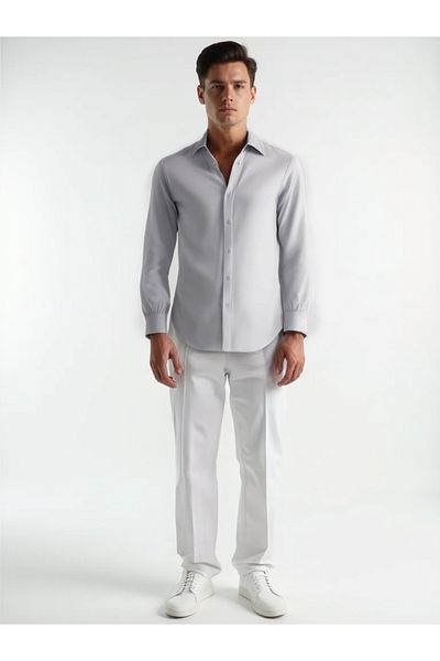 Todth 2 Pack Easy-Iron Four Seasons Modern Fit Soft Texture White and Gray Plain Shirts