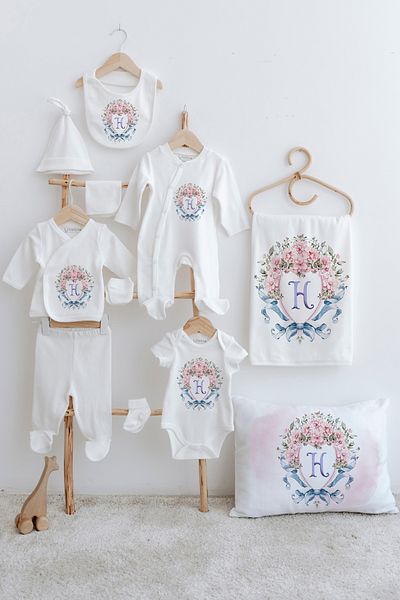 Lilabio 100% Organic Cotton Letter Series 10-Piece Hospital Release Pink Letter H