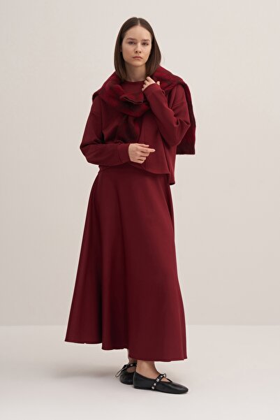 EBU Prive Claret Red Scuba Flared Women's Skirt