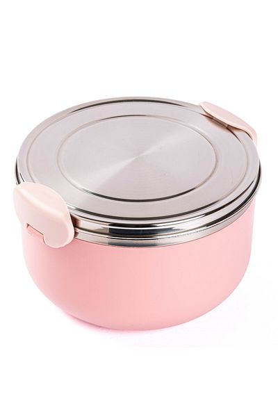 Tantitoni Tedemei Pink Stainless Steel Round Food Carrying Container - 2 Layers, 1L