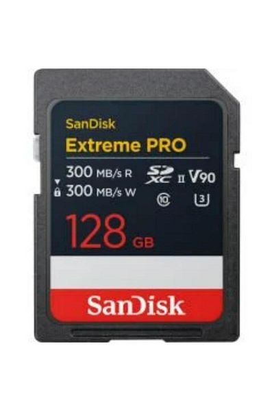 SanDisk بطاقة ذاكرة Extreme Pro 128GB 300/300MB/s SDXC V90 UHS-II U3 8K/4K UHD SDSDXDM-128G-GN4IN