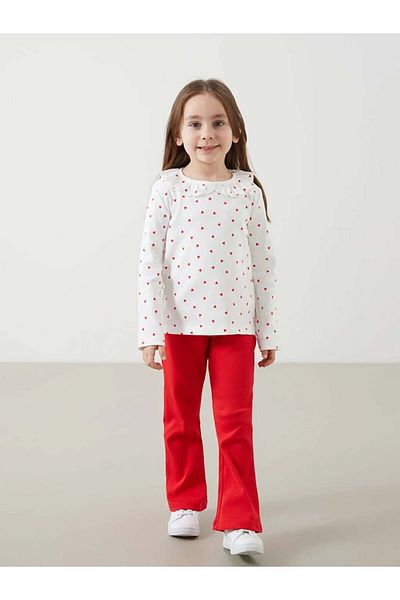 LC Waikiki LCW Kids Ecru Crew nyakú nyomtatott lány blúz és leggings nadrág 2 db