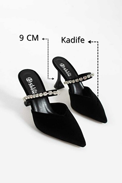 SHOW LİFE حذاء كعب حجري مخملي (9 سم)