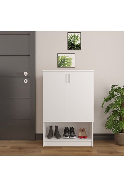 asratrend Asra Trend MDF Beyaz 2 Kapaklı Ayakkabılık - 4 Raflı, Modern, Düzen...