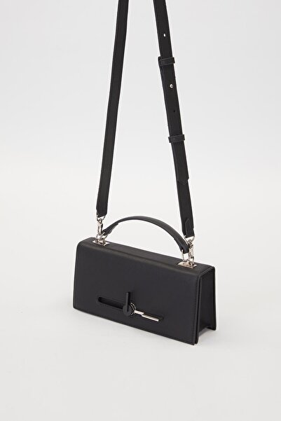 Levidor Siyah Çevirmeli Kilitli Omuz Çantası