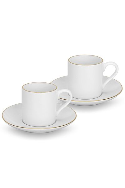 Fissman Porcelain Cups with Saucers 100mL Set of 2, New Bone China Golden Rim for Tea, Espresso