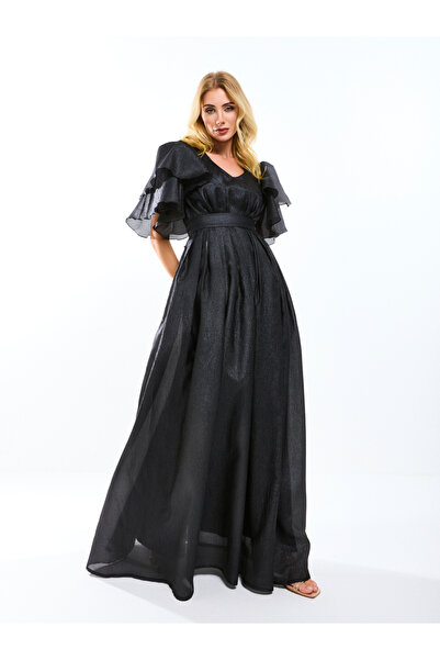 House of Moda By Styli Double Tiered Flounce Sleeves Voluminous Maxi Dress