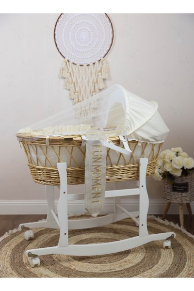 Fun Moment  Baby cradle Moses basket for children with a white holder with wh...