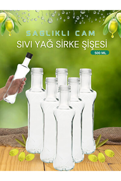 Milea 6 adet Kıvrımlı Sıvı Yağ Sosluk Limonluk Sirkelik Ergonomik Cam Şişe 500 ml