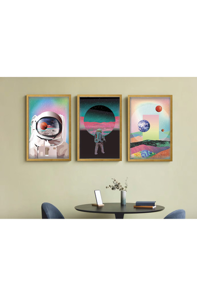 Hayat Poster Комплект от 3 части за рисуване с MDF с визия на рамка, космос, ...